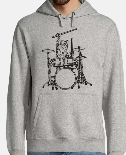 Hoodie cat drummer music rock drums animal heavy metal