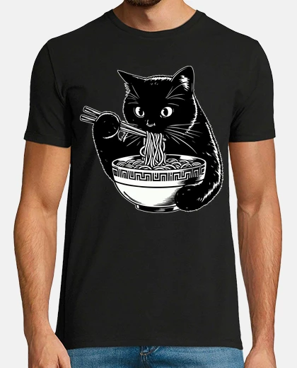 T-shirt Cat Eating Ramen Noodles Japanese