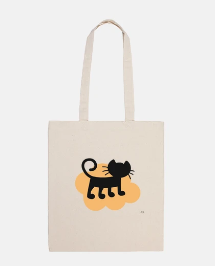 Bag cat flying in orange cloud