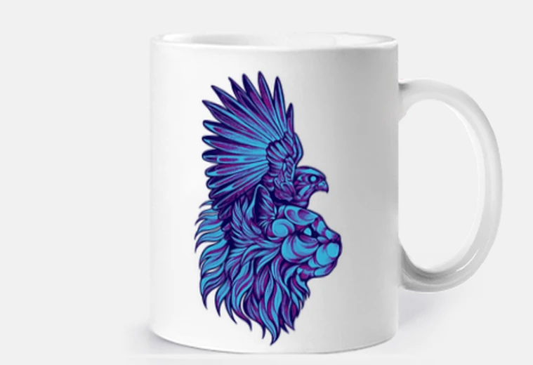 Cup cat head and purple blue eagle