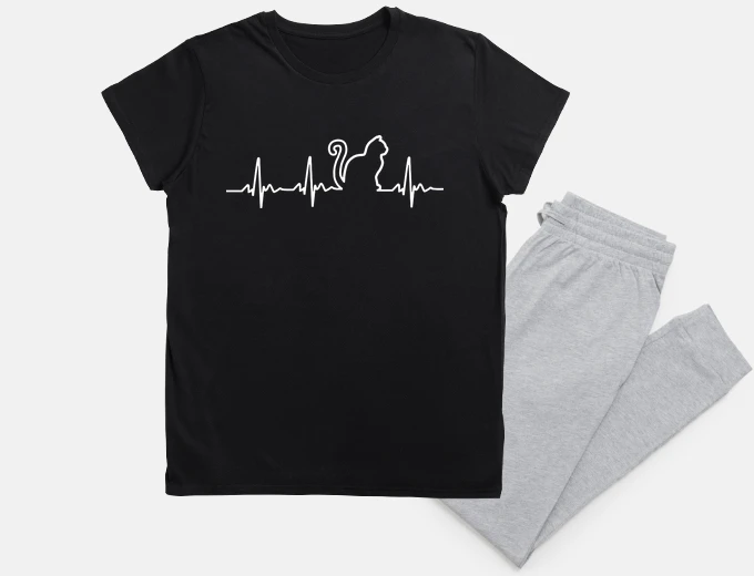 Pyjama Cat Heartbeat - Funny Cute Gift idea 