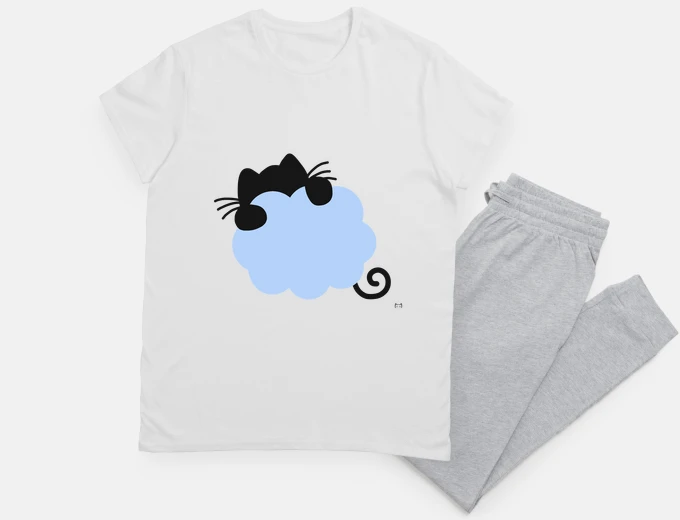 Pajama cat in blue cloud