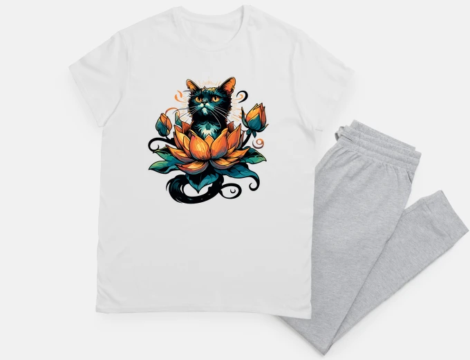 Pajama Cat in lotus tattoo