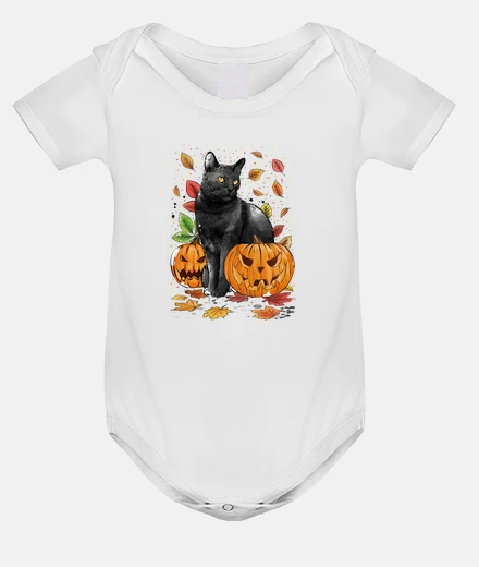 Kids cat leaves and pumpkins