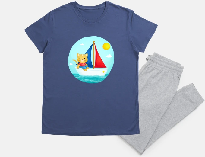 Pyjama Cat on Sailboat