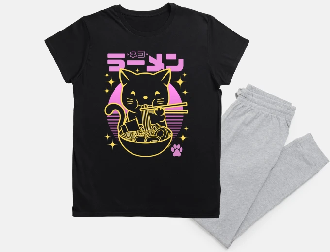 Pyjama cat ramen sunset neon