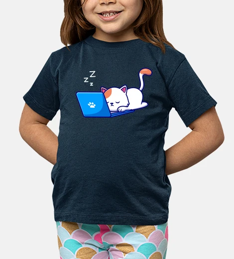 Children's cat takes a nap on his laptop