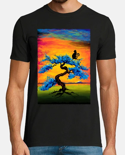 T-shirt cat watching the sunset