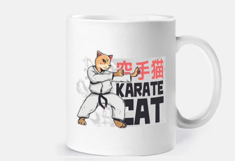 Cup cat who does karate, karate cat, cup, customizable, course of