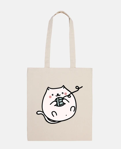 Bag cat with ball of cute wool