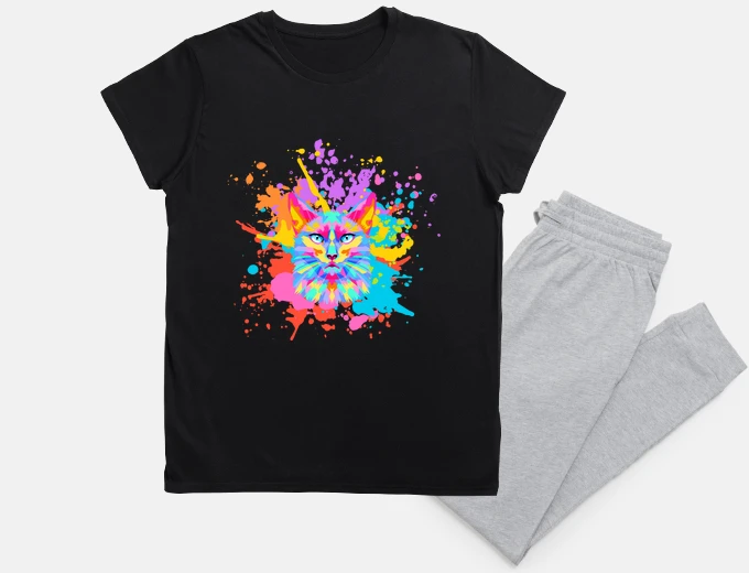 Pyjama cat woman humor multicolored man