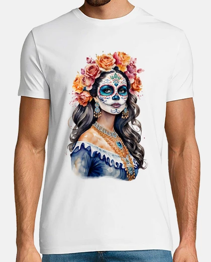 Tee-shirt catrina dias de los muertos femme fleurs
