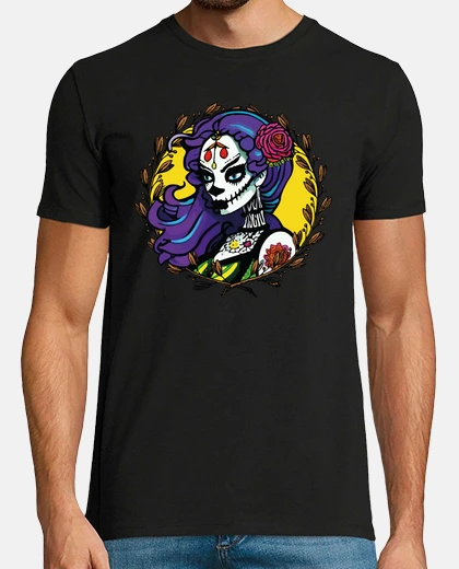T-shirt catrina tattoo framed yellow