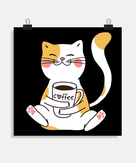 Poster Cats and coffee - lovers funny cute gift idea 