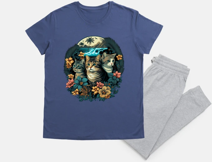 Pyjama cats beach surfer hawaii palm trees animals t-shirt