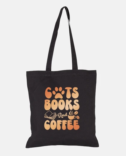 Bag cats books and coffee
