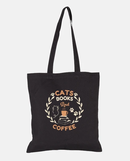 Bag cats books and coffee