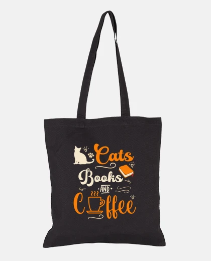 Bag cats books and coffee