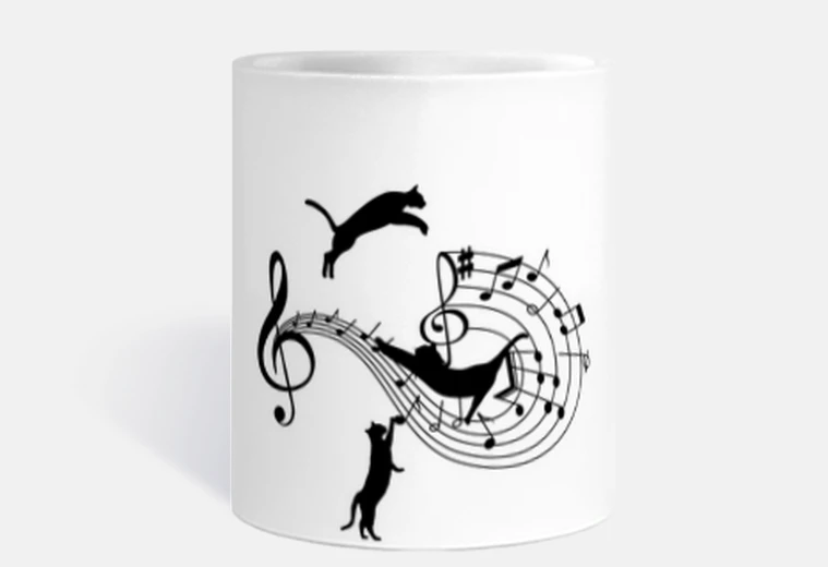 Cup cats play on musical notes