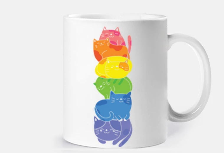 Cup cats rainbow flag gay pride customizable cup funny cat original