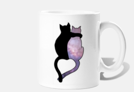 cats in love, too cute, black, cup, customizable, moonlight,