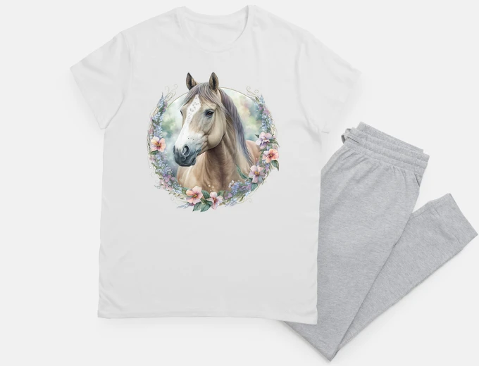 Pigiama cavallo stallone volubilis fiori notte sonno boho panna montata stabile
