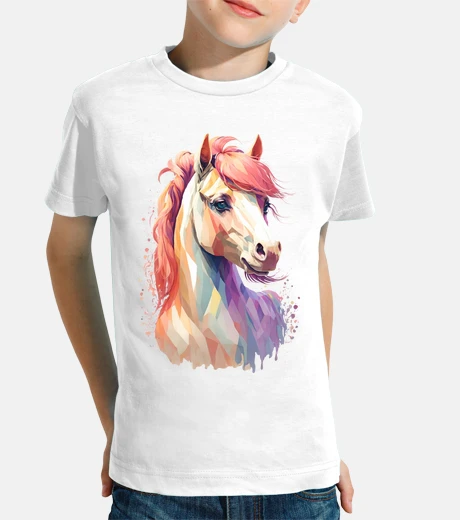 Abbigliamento cavallo, stile acquerello, colori pastello, geometrico, colorato, faccia di cavallo, t-shirt leggera