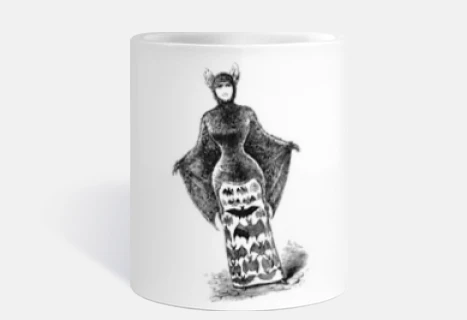 ceramic mug, vintage halloween dress, belle epoque, fashion show