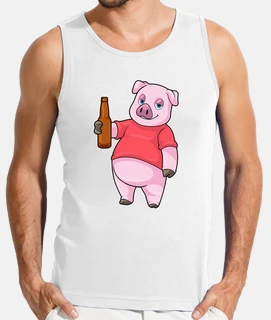 cerdo con botella de cerveza