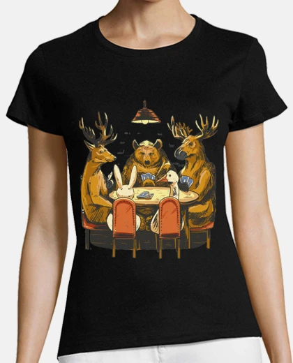Tee-shirt cerf cerfs ours élan lapin jouent  aux cartes