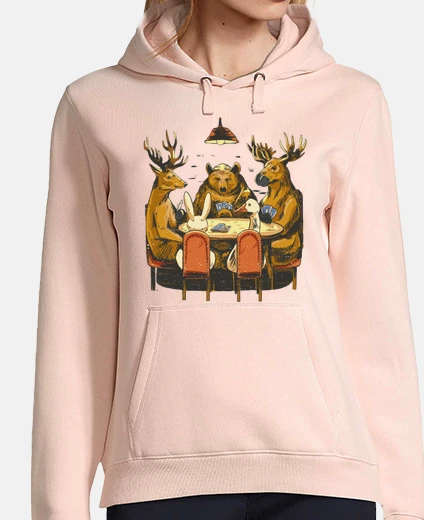 Sweat cerf cerfs ours élan lapin jouent  cartes