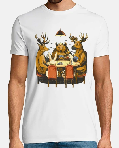 Tee-shirt cerf cerfs ours élan lapin jouent cartes