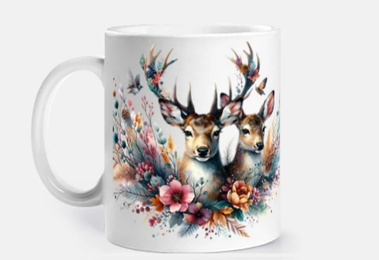 Mug cerf et biche amoureux romantiques tasse café thé  idee de cadeau stage etudiant etudiante 