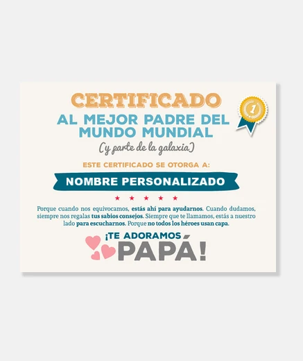 Lienzo Certificado al Mejor Padre del Mundo (Nombre Personalizado)