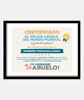 Certificado al Mejor Abuelo del Mundo (NOMBRE PERSONALIZADO) **LEER DESCRIPCIÓN**