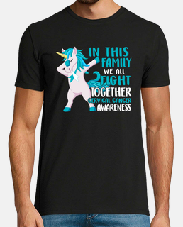 Cervical Cancer Awareness Unicorn In This Family We All Fight Together White Teal Ribbon Uterus Dise