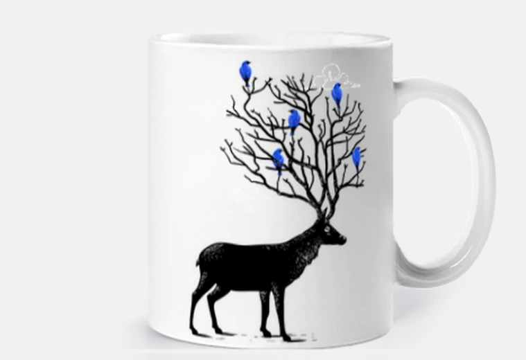 Tazza cervo con uccelli blu