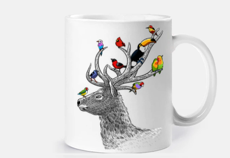 Tazza cervo con uccelli tropicali