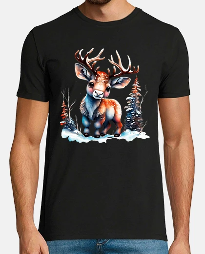 T-shirt cervo nella neve, abete carino, così carino