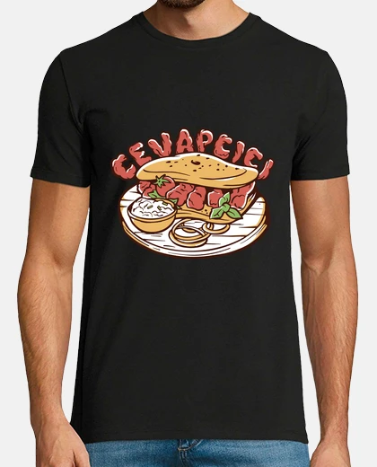 T-shirt cevapcici carne macinata, pane pita, personalizzabile,