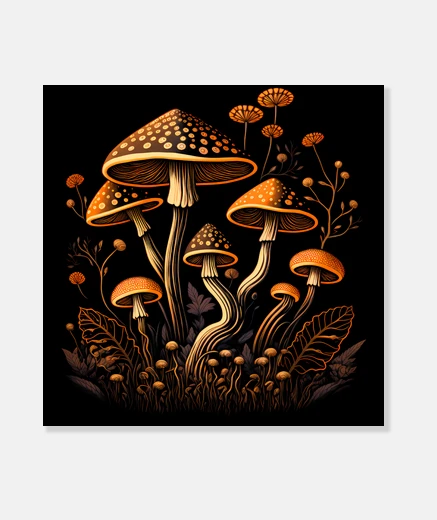 Tableau champignon fantaisie mycologie nature champ