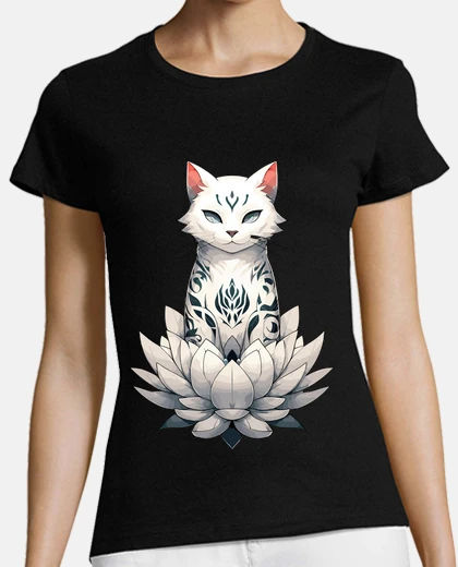 Tee-shirt chat blanc avec tatouage de fleur de lo
