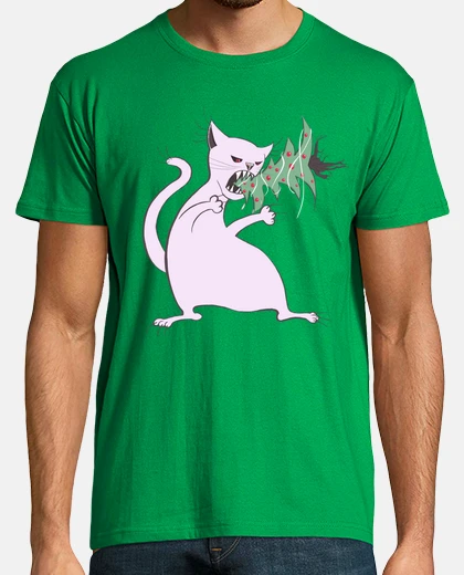 Tee-shirt chat blanc dr&ocirc;le mange arbre de no&euml;l