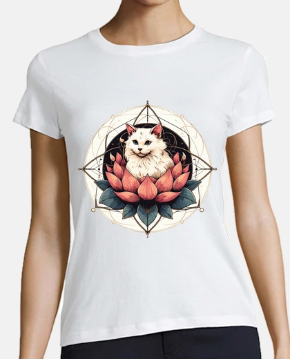 Tee-shirt chat blanc rétro spirituel dans le mand