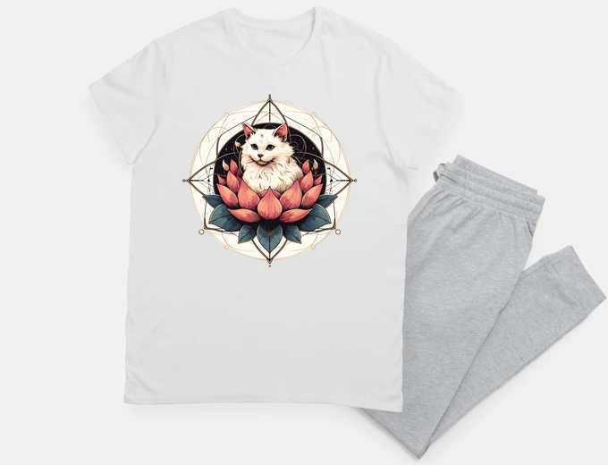 Pyjama chat blanc rétro spirituel dans le mand