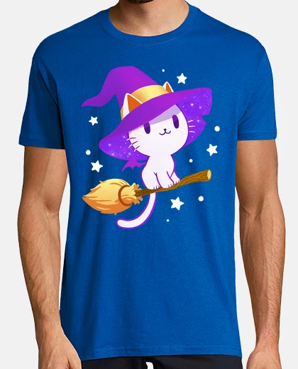 Tee-shirt chat blanc sorcier - chaton pastel - étoiles magiques