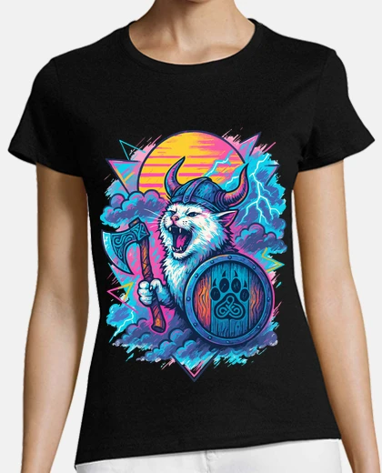 Tee-shirt chat blanc viking valhalla nordique rét