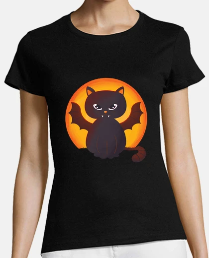 Tee-shirt Chat chauve souris vampire devant lune