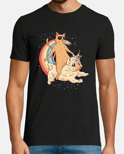 Tee-shirt chat cool et chien licorne arc-en-ciel