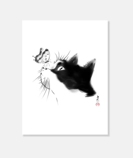 Tableau chat curieux